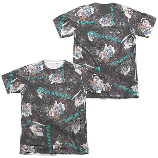 Regular Show Golf Cart Ride Front Back Print-Mens Poly Cotton T Shirt-White