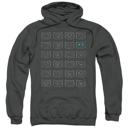 Adventure Time Finn Faces Mens Hoodie Charcoal Officially Licensed