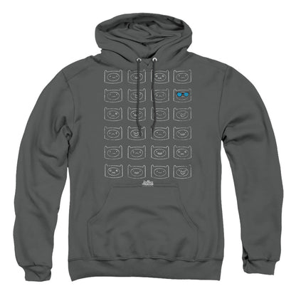 Adventure Time Finn Faces Mens Hoodie Charcoal Officially Licensed