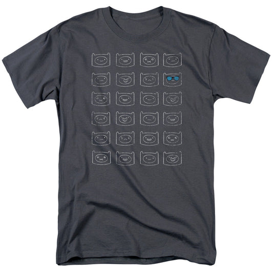 Adventure Time Finn Faces Mens T Shirt Charcoal Officially Licensed