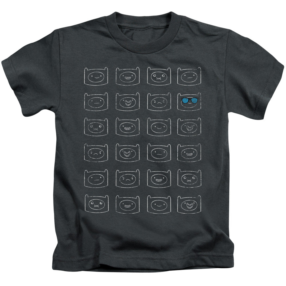 Adventure Time Finn Faces Juvenile Kids Youth T Shirt Charcoal Officially Licensed