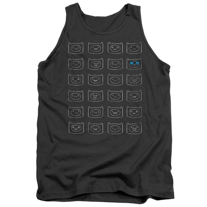 Adventure Time Finn Faces Mens Tank Top Shirt Charcoal Officially Licensed