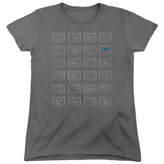 Adventure Time Finn Faces Womens T Shirt Charcoal Officially Licensed