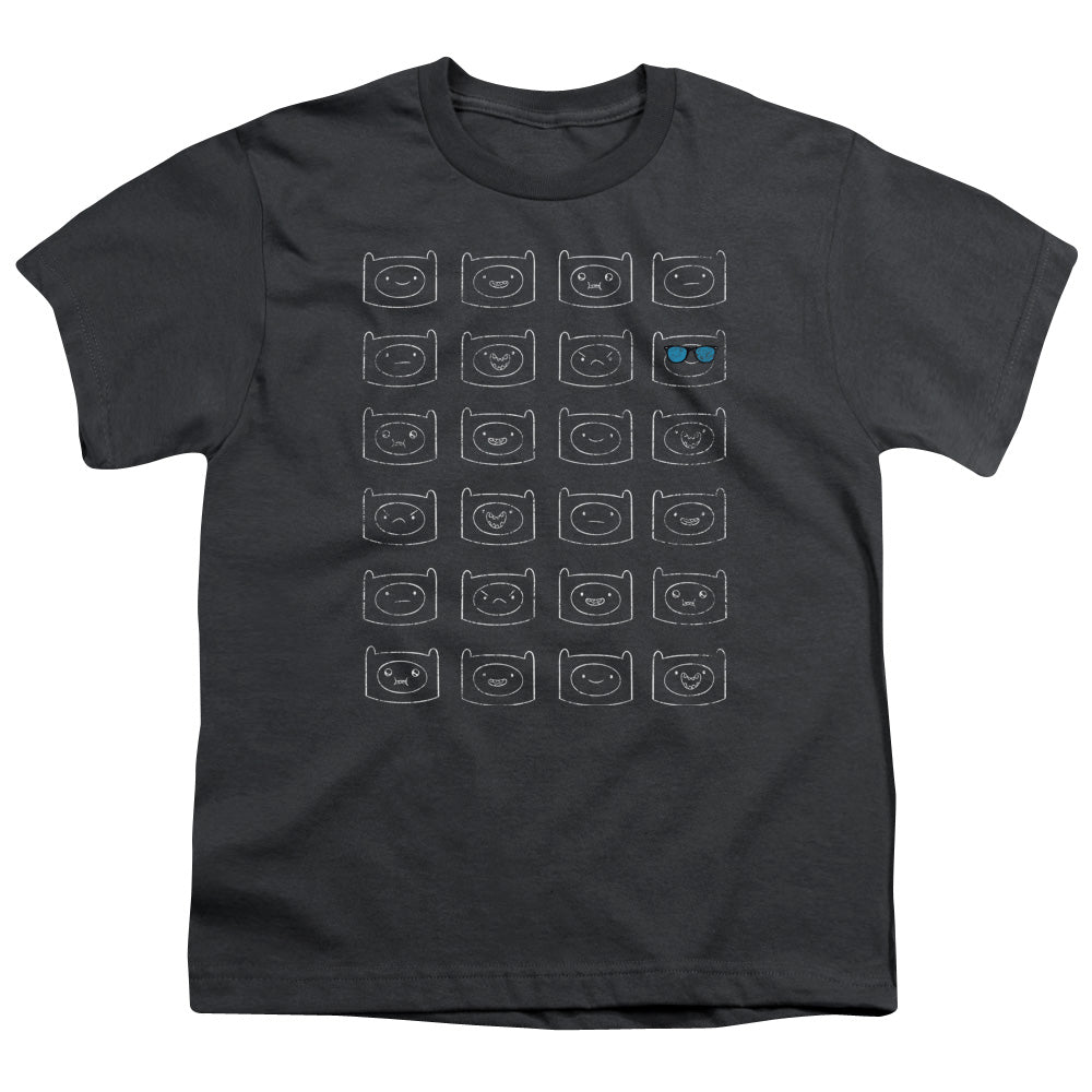 Adventure Time Finn Faces Kids Youth T Shirt Charcoal Officially Licensed