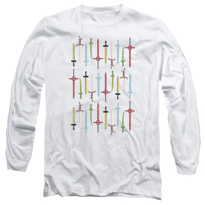 Adventure Time Swords Mens Long Sleeve Shirt White Officially Licensed
