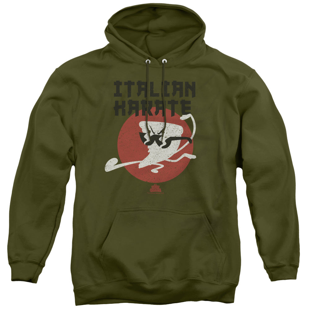 Uncle Grandpa  Italian Karate Mens Hoodie Military Green Officially Licensed