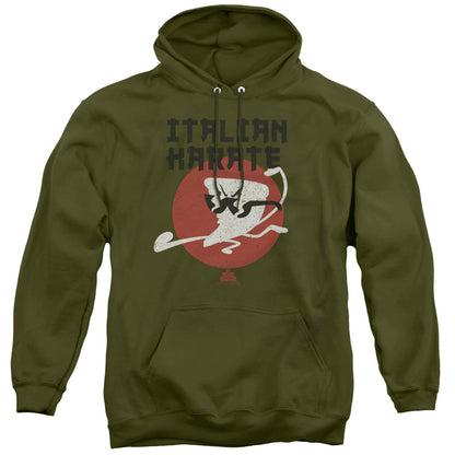 Uncle Grandpa  Italian Karate Mens Hoodie Military Green Officially Licensed