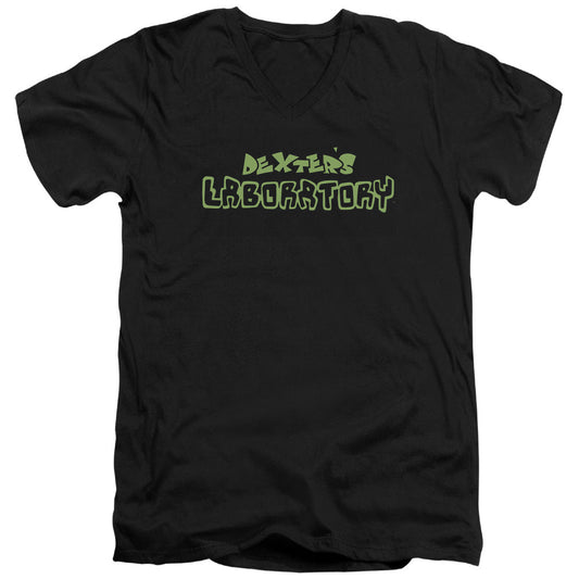 Dexters Laboratory Dexters Logo Mens Slim Fit V Neck T Shirt Black Officially Licensed
