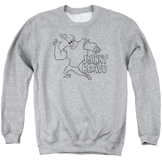 Johnny Bravo Jb Line Art Mens Crewneck Sweatshirt Athletic Heather Officially Licensed