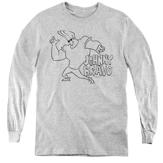 Johnny Bravo Jb Line Art Long Sleeve Kids Youth T Shirt Athletic Heather Officially Licensed