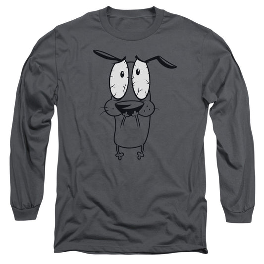 Courage The Cowardly Dog Scared Mens Long Sleeve Shirt Charcoal Officially Licensed Officially Licensed