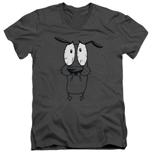 Courage the Cowardly Dog Scared Mens Slim Fit V Neck T Shirt Charcoal Officially Licensed
