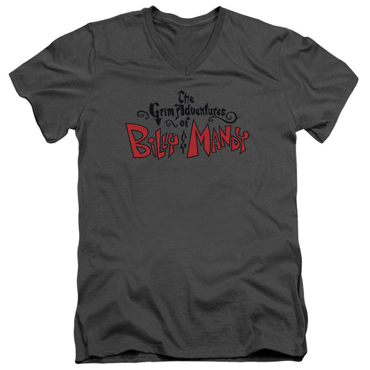 Grim Adventures of Billy and Mandy Grim Logo Mens Slim Fit V Neck T Shirt Charcoal Officially Licensed