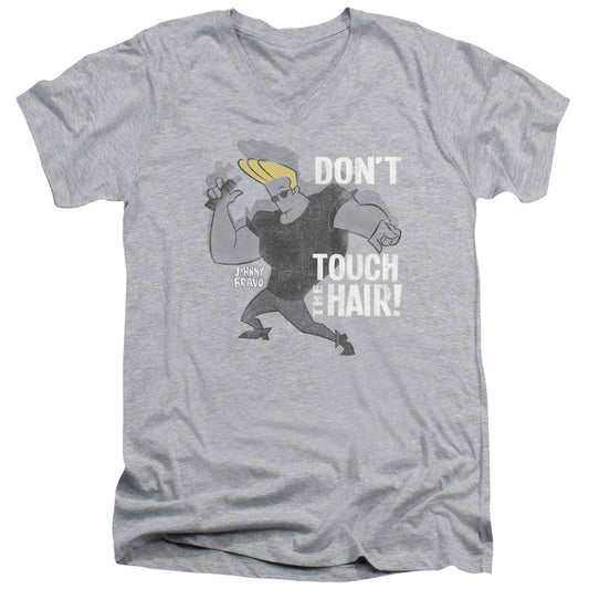 Johnny Bravo Hair Mens Slim Fit V Neck T Shirt Athletic Heather Officially Licensed