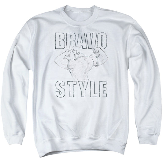 Johnny Bravo Bravo Style Mens Crewneck Sweatshirt White Officially Licensed