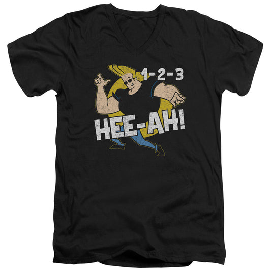 Johnny Bravo 123 Mens Slim Fit V Neck T Shirt Black Officially Licensed