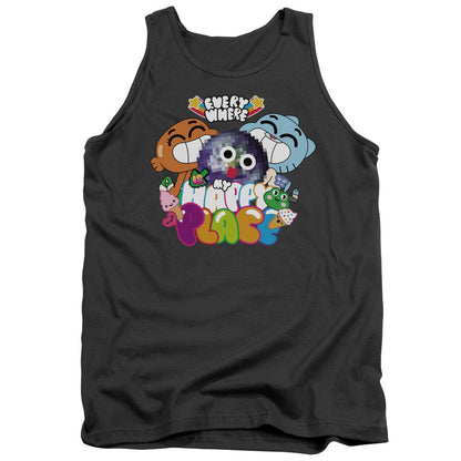 Amazing World Of Gumball Happy Place Mens Tank Top Shirt Charcoal Officially Licensed