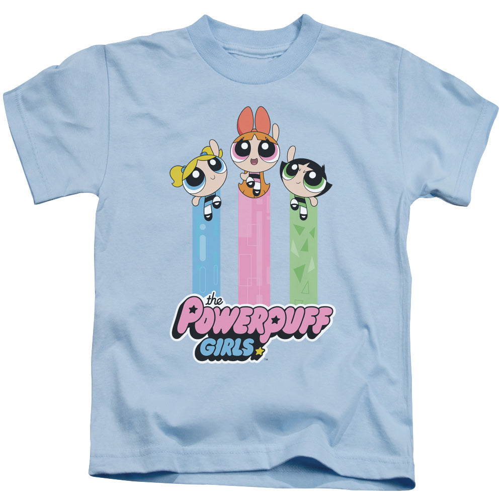 Powerpuff Girls the Girls Fly Juvenile Kids Youth T Shirt Light Blue Officially Licensed