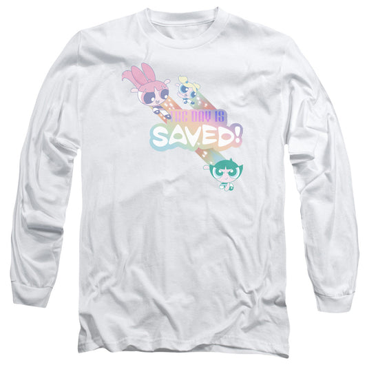 Powerpuff Girls The Day Is Saved Mens Long Sleeve Shirt White Officially Licensed