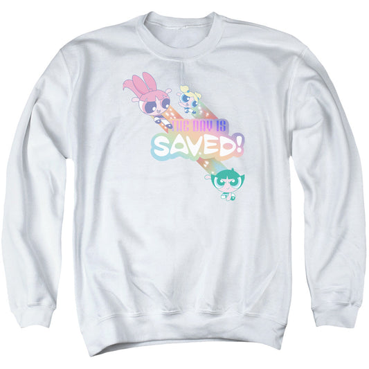 Powerpuff Girls the Day is Saved Mens Crewneck Sweatshirt White Officially Licensed