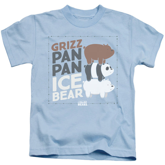 We Bare Bears Grizz Pan Pan Ice Bear Juvenile Kids Youth T Shirt Light Blue Officially Licensed