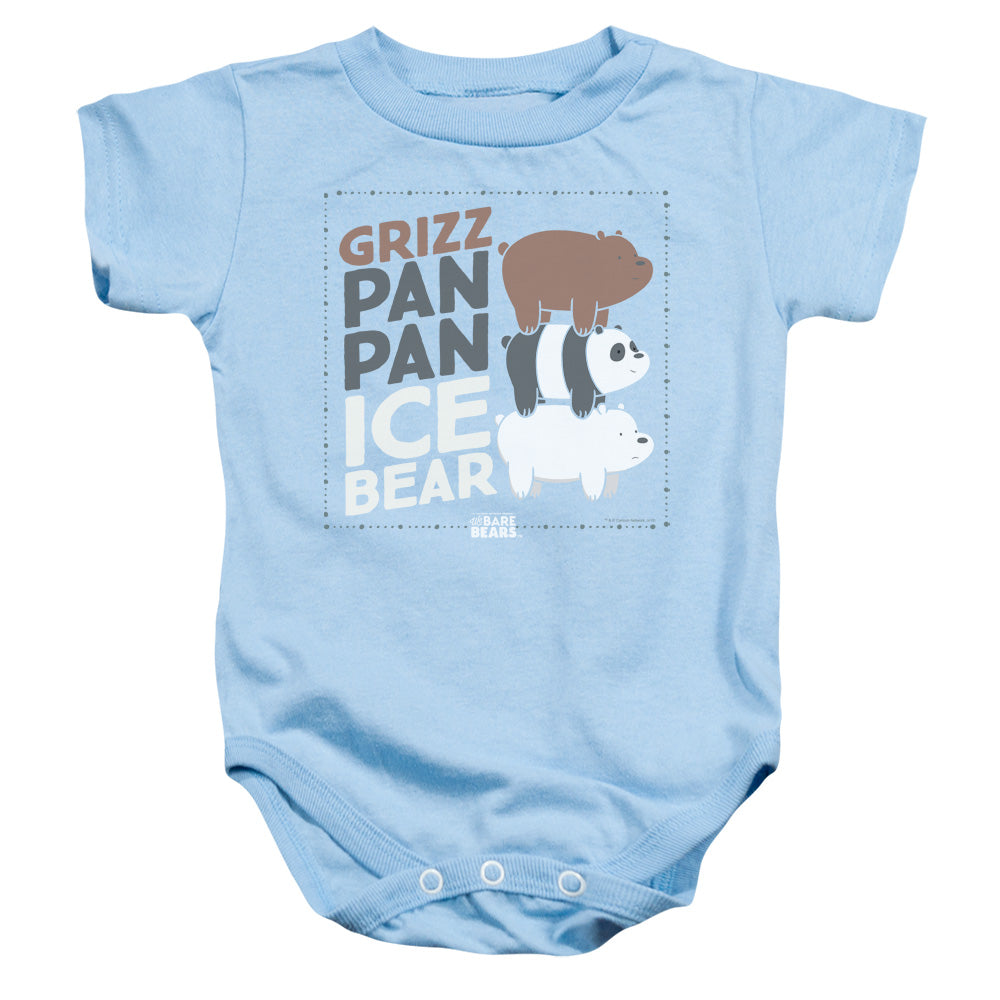 We Bare Bears Grizz Pan Pan Ice Bear Infant Baby Snapsuit Light Blue Officially Licensed
