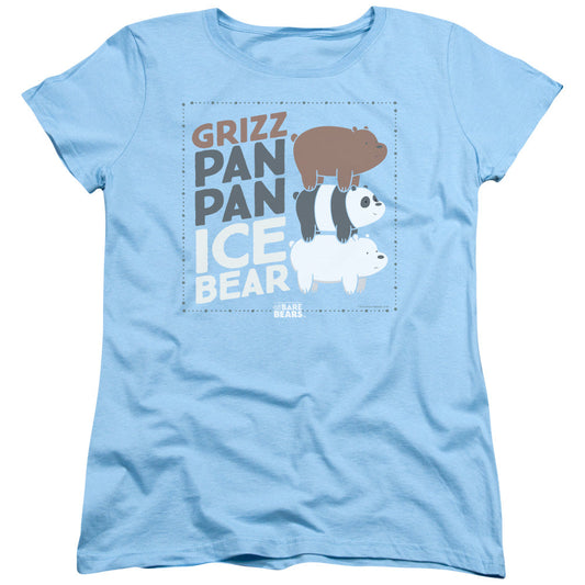 We Bare Bears Grizz Pan Pan Ice Bear Womens T Shirt Light Blue Officially Licensed