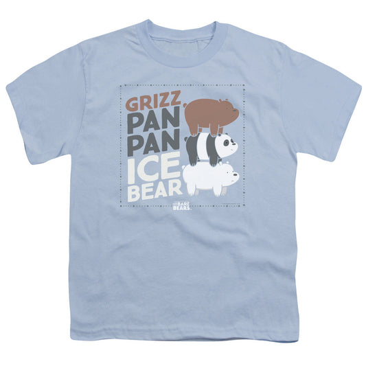 We Bare Bears Grizz Pan Pan Ice Bear Kids Youth T Shirt Light Blue Officially Licensed