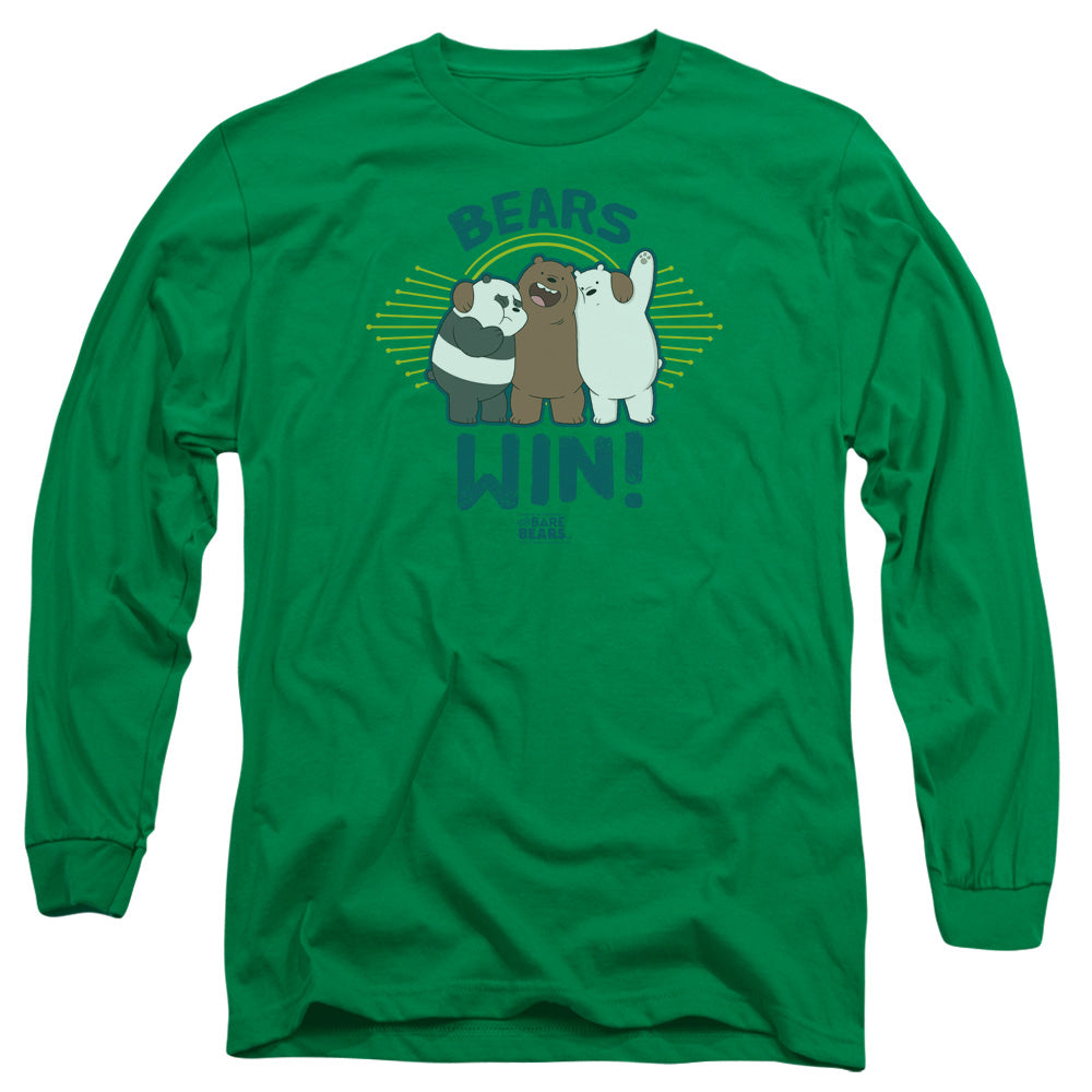 We Bare Bears Bears Win Mens Long Sleeve Shirt Kelly Green Officially Licensed