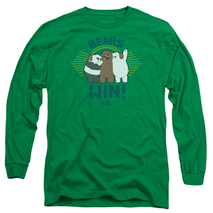 We Bare Bears Bears Win Mens Long Sleeve Shirt Kelly Green Officially Licensed