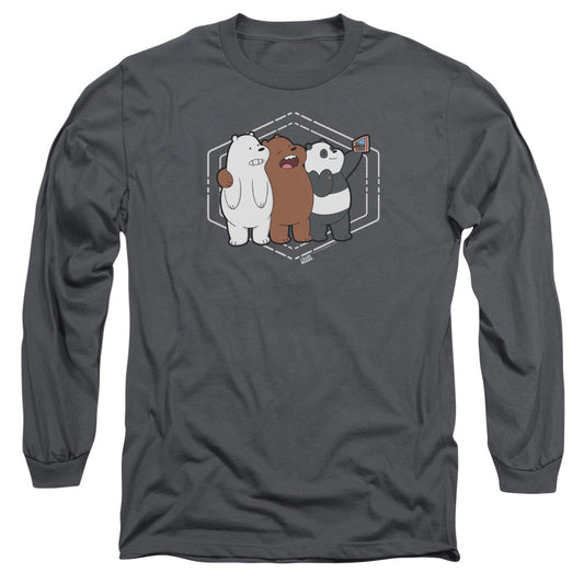 We Bare Bears Selfie Mens Long Sleeve Shirt Charcoal Officially Licensed