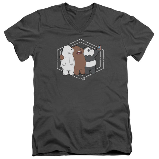 We Bare Bears Selfie Mens Slim Fit V Neck T Shirt Charcoal Officially Licensed