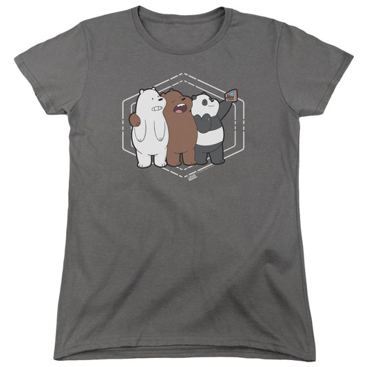 We Bare Bears Selfie Womens T Shirt Charcoal Officially Licensed