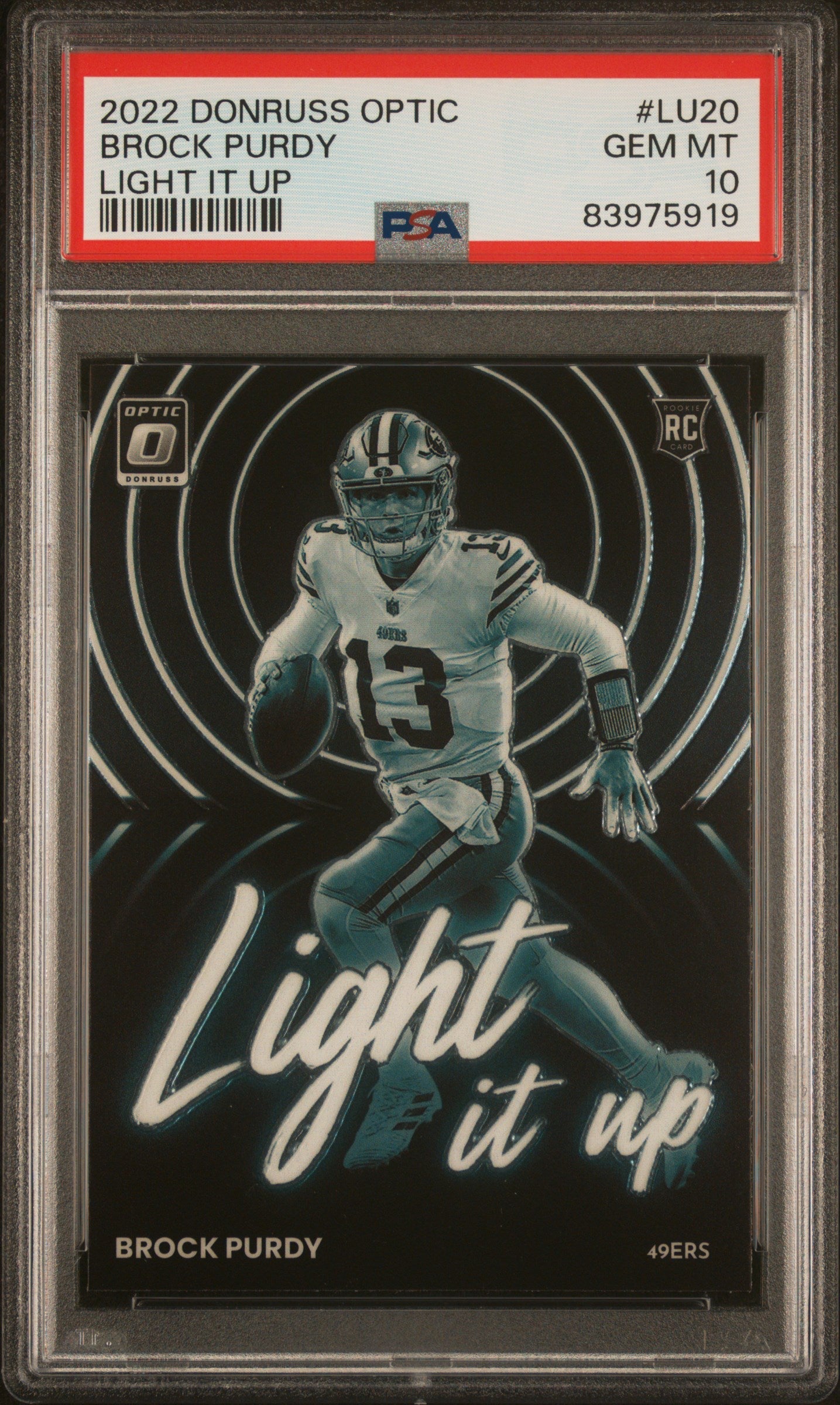 Graded 2022 Panini Donruss Optic Brock Purdy #LU20 Light It Up Rookie RC Football Card PSA 10 Gem Mint