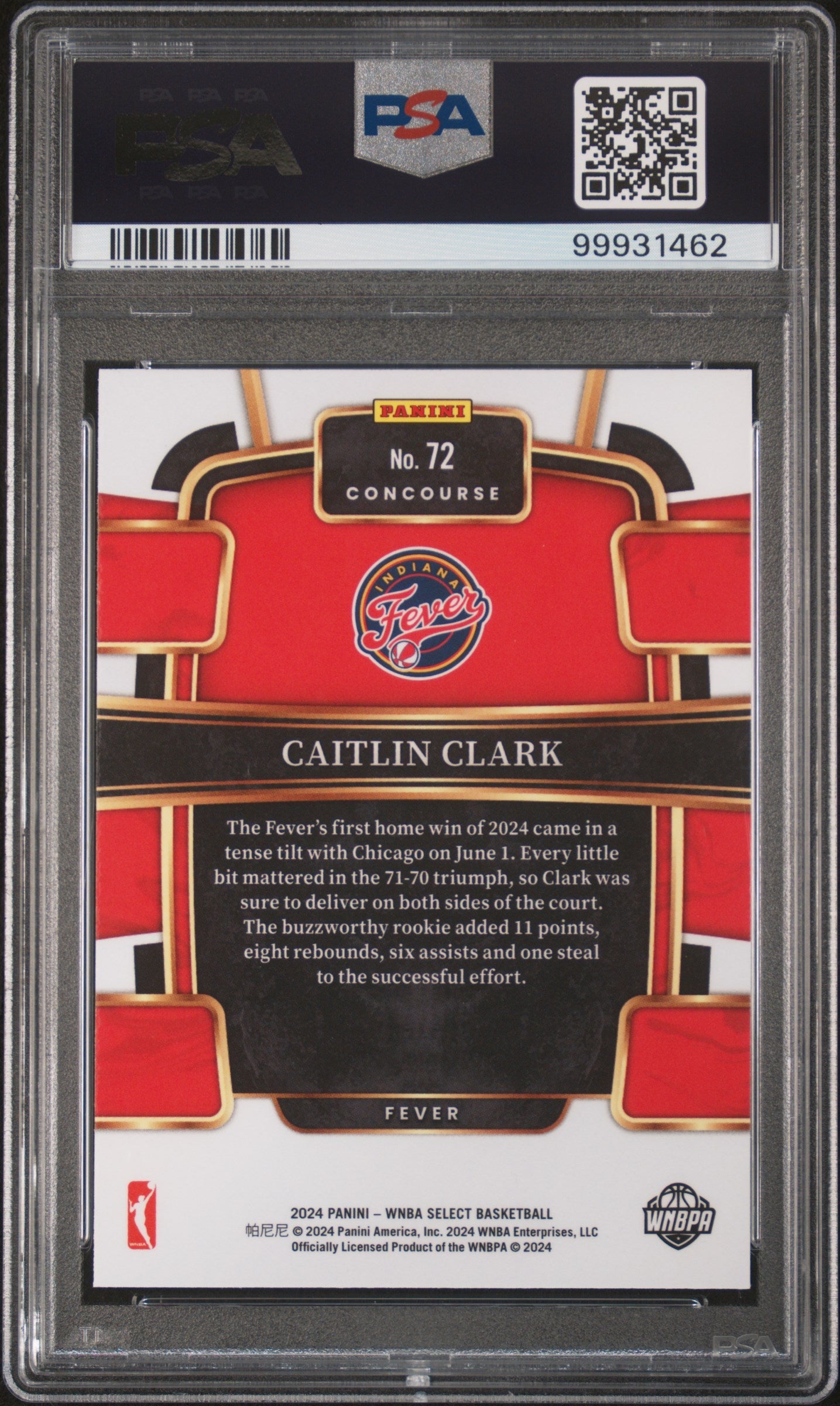 Graded 2024 Panini Select WNBA Caitlin Clark #72 Rookie RC Basketball Card PSA 10 Gem Mint