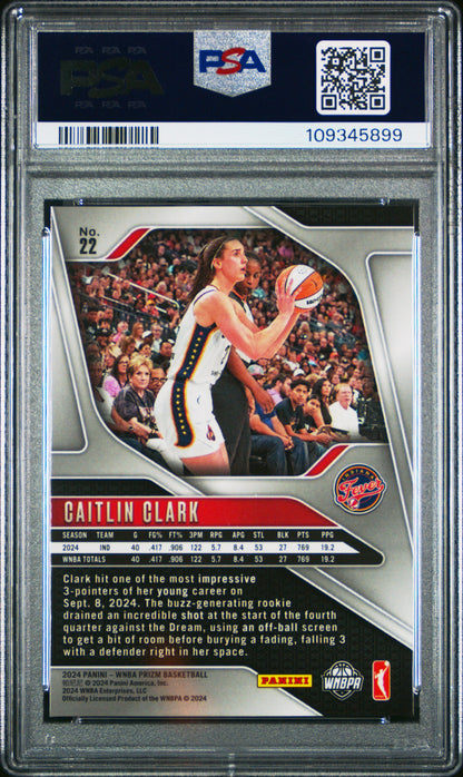 Graded 2024 Panini Prizm Caitlin Clark #22 Rookie RC Basketball Card PSA 9 Mint