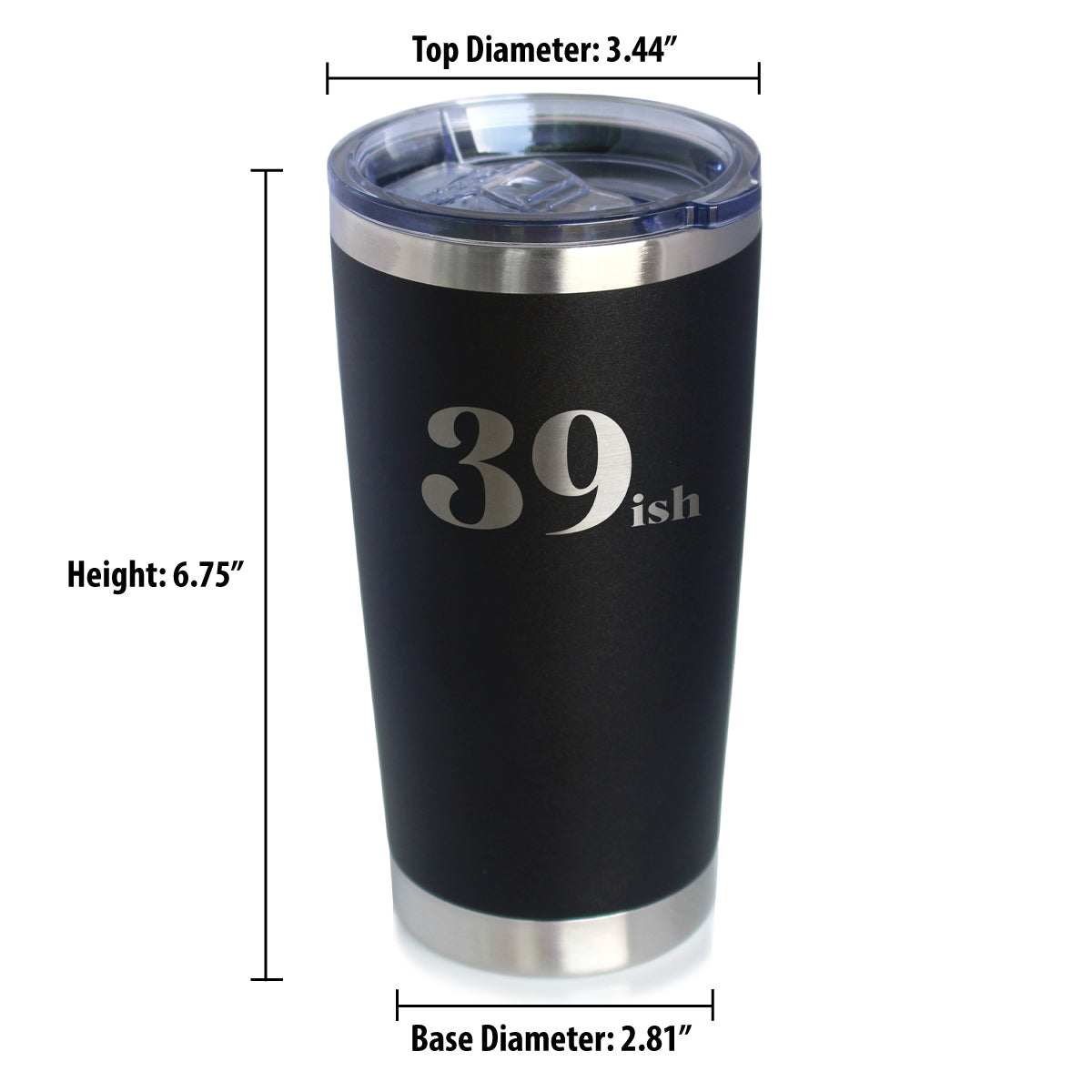39ish - Insulated Coffee Tumbler Cup with Sliding Lid - Funny 40th Birthday Gift for Women or Men Turning 40 - 20 oz