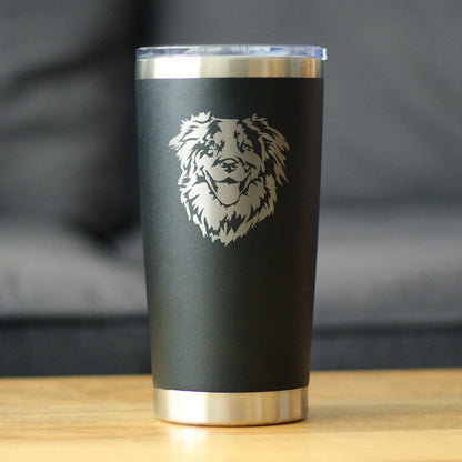 Australian Shepherd Face - Insulated Coffee Tumbler Cup with Sliding Lid - Stainless Steel Travel Mug - Unique Dog Gifts for Aussie Lovers