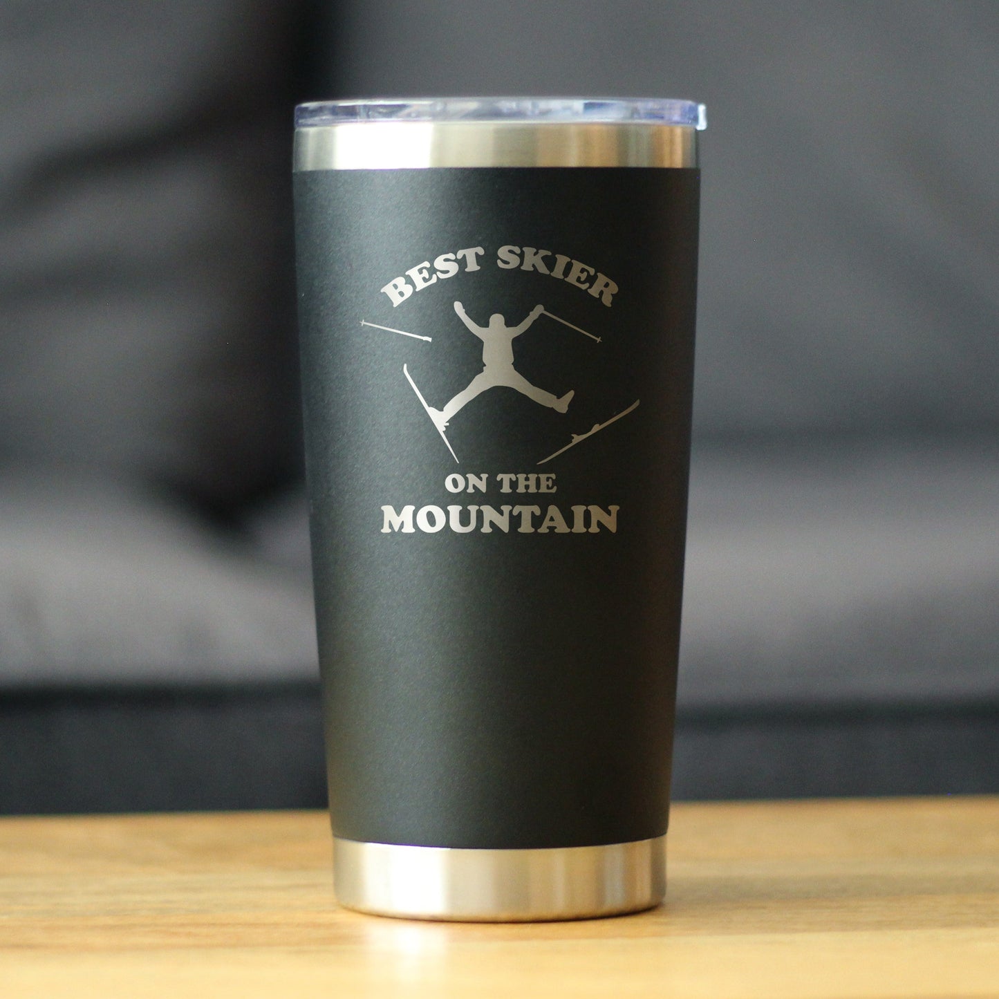 Best Skier On The Mountain - Insulated Coffee Tumbler Cup with Sliding Lid - Stainless Steel Travel Mug - Fun Skiing Gifts and Decor for Skiers
