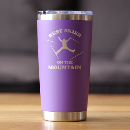 Best Skier On The Mountain - Insulated Coffee Tumbler Cup with Sliding Lid - Stainless Steel Travel Mug - Fun Skiing Gifts and Decor for Skiers