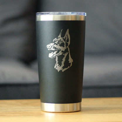 Doberman Face - Insulated Coffee Tumbler Cup with Sliding Lid - Stainless Steel Travel Mug - Doberman Dog Gifts for Women and Men