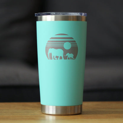 Elephant Sunset - Insulated Coffee Tumbler Cup with Sliding Lid - Stainless Steel Travel Mug - Unique Safari Gift for Women and Men