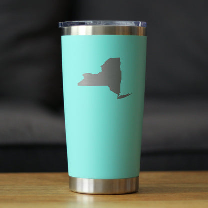 New York State Outline - Insulated Coffee Tumbler Cup with Sliding Lid - Stainless Steel Travel Mug - New York Gifts Women and Men New Yorkers