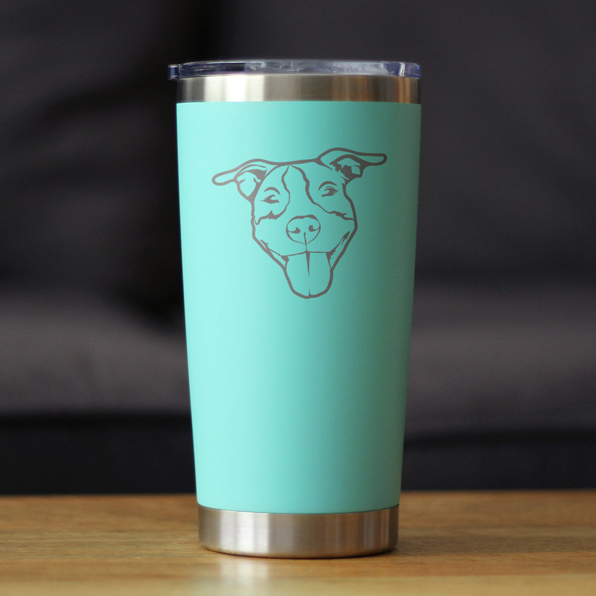Happy Pitbull - Insulated Coffee Tumbler Cup with Sliding Lid - Stainless Steel Insulated Mug - Cute Pitbull Themed Dog Gifts and Party Decor for Women and Men