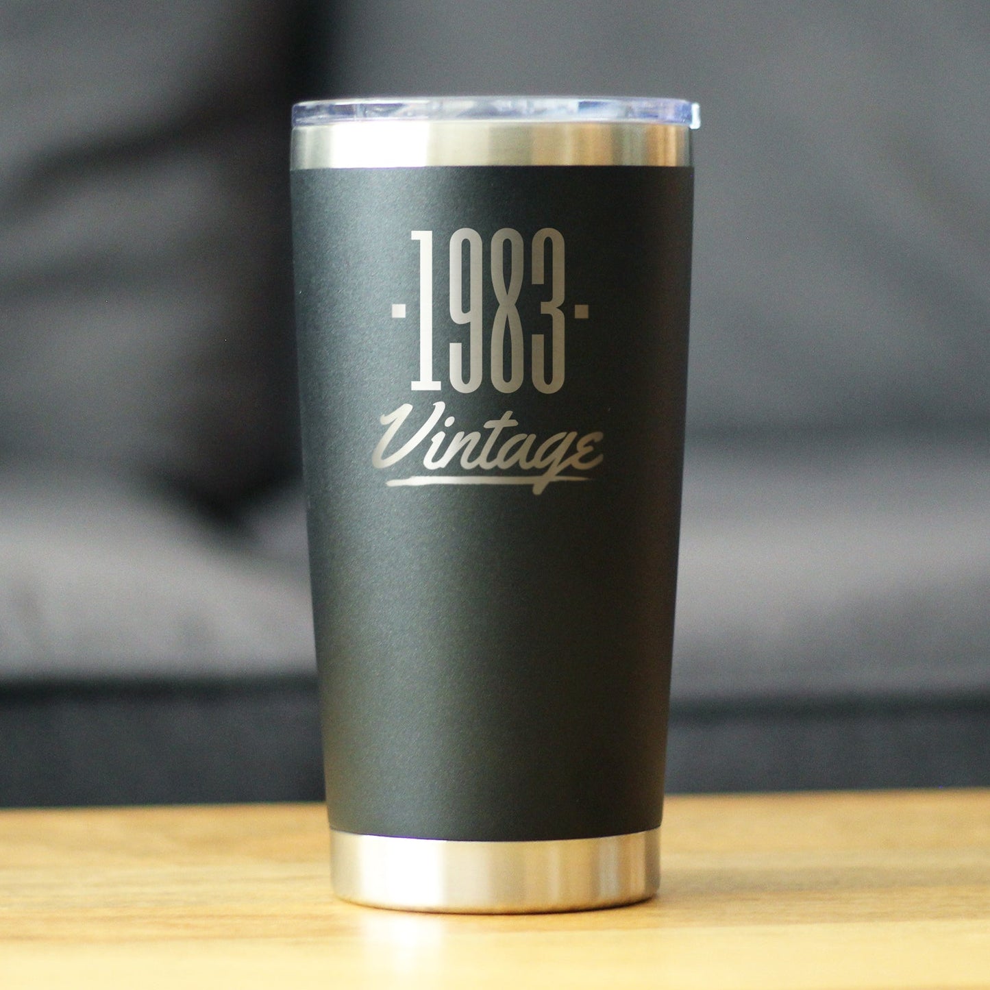 Vintage 1983 - Insulated Coffee Tumbler Cup with Sliding Lid - 20 oz - Funny 42nd Birthday Gift for Women or Men Turning 42