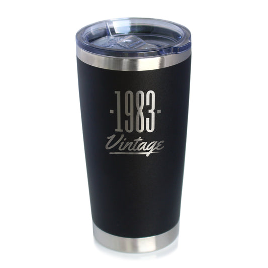 Vintage 1983 - Insulated Coffee Tumbler Cup with Sliding Lid - 20 oz - Funny 42nd Birthday Gift for Women or Men Turning 42