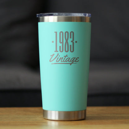 Vintage 1983 - Insulated Coffee Tumbler Cup with Sliding Lid - 20 oz - Funny 42nd Birthday Gift for Women or Men Turning 42