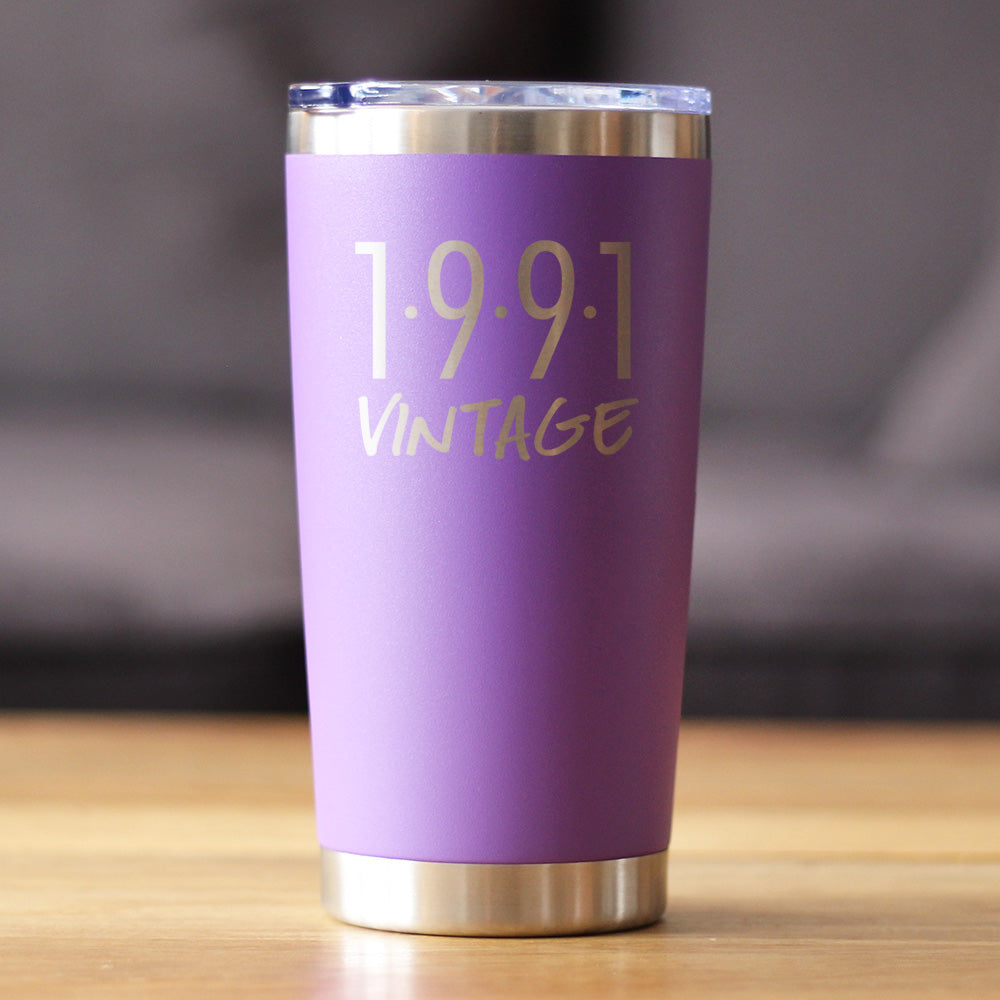 Vintage 1991 - Insulated Coffee Tumbler Cup with Sliding Lid - 20 oz - Funny 35th Birthday Gift for Women or Men Turning 35