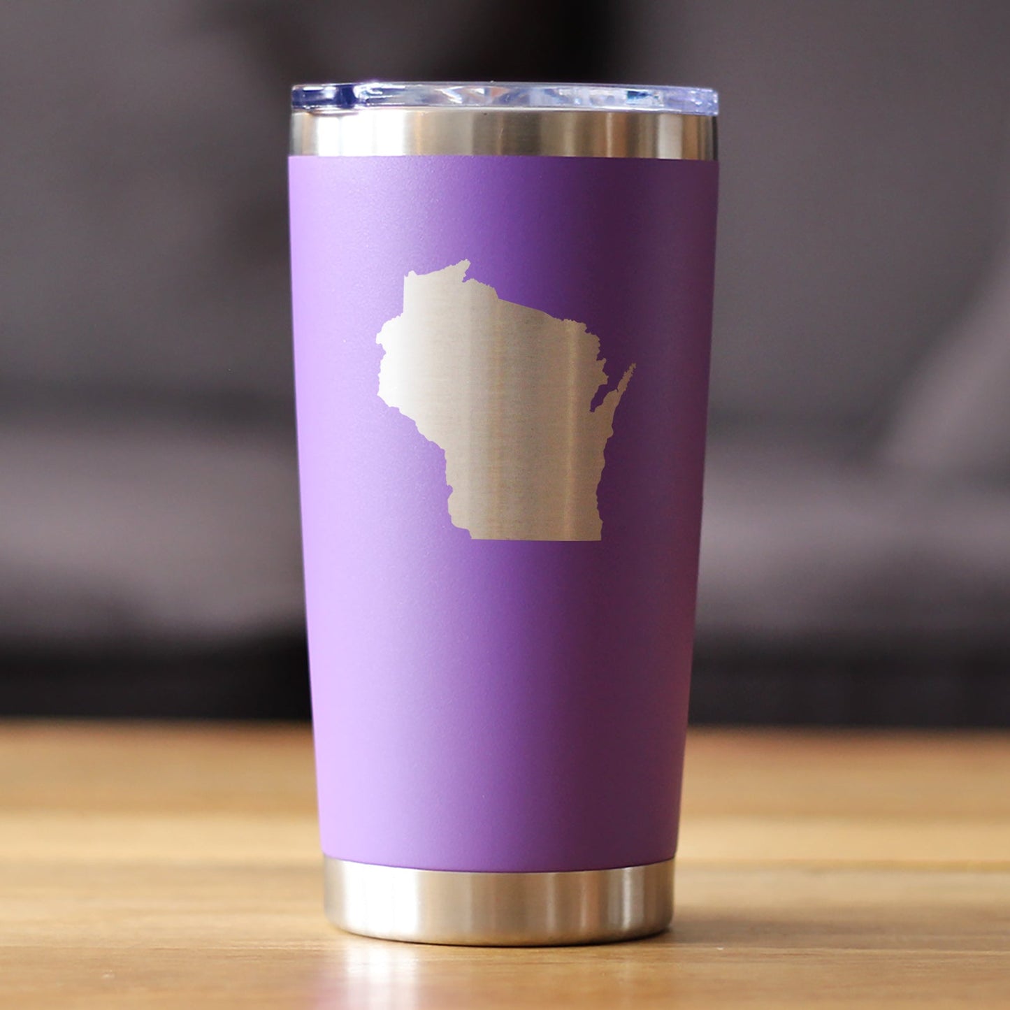 Wisconsin State Outline - Insulated Coffee Tumbler Cup with Sliding Lid - Stainless Steel Travel Mug - Wisconsin Gifts for Women and Men
