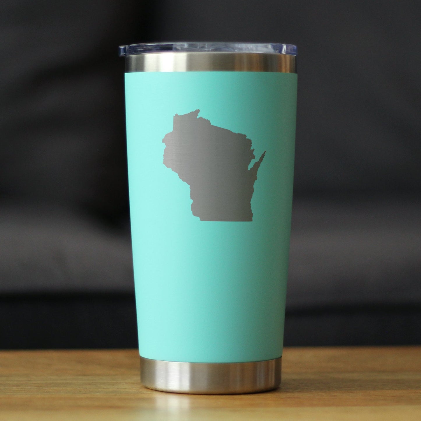 Wisconsin State Outline - Insulated Coffee Tumbler Cup with Sliding Lid - Stainless Steel Travel Mug - Wisconsin Gifts for Women and Men